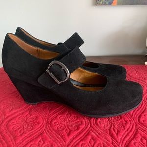 Black suede wedge Mary Janes